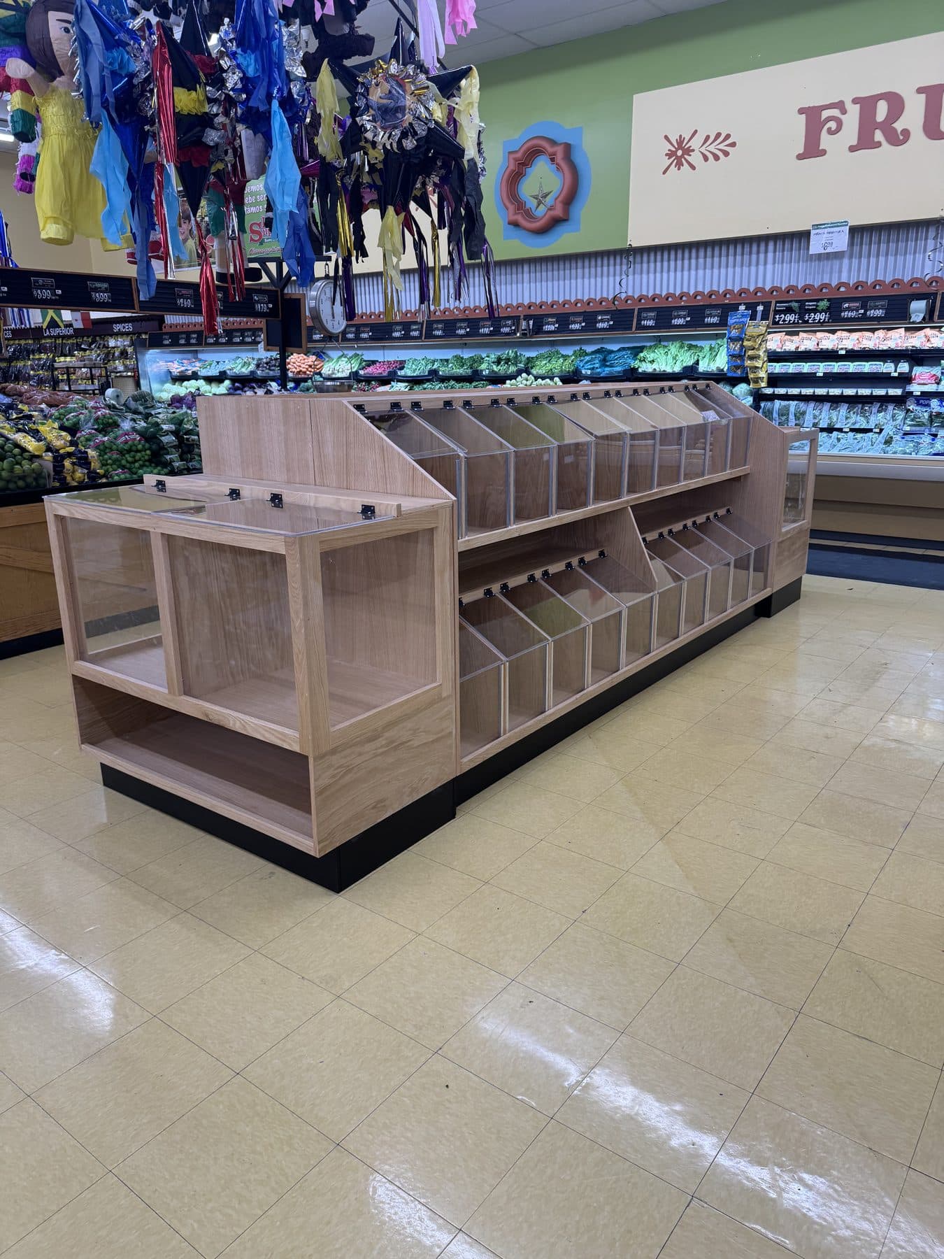 Produce display run in light oak laminate